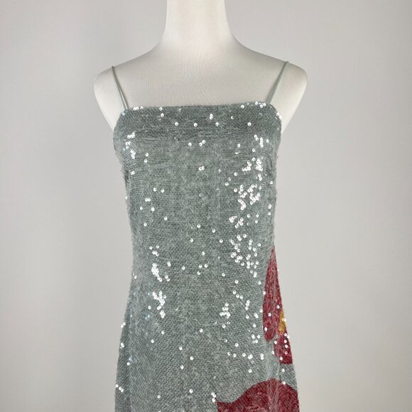 $450 NWOT Farm Rio Blue Sequins Anthurium Flowers Slip Maxi Dress Size S - Picture 7 of 16